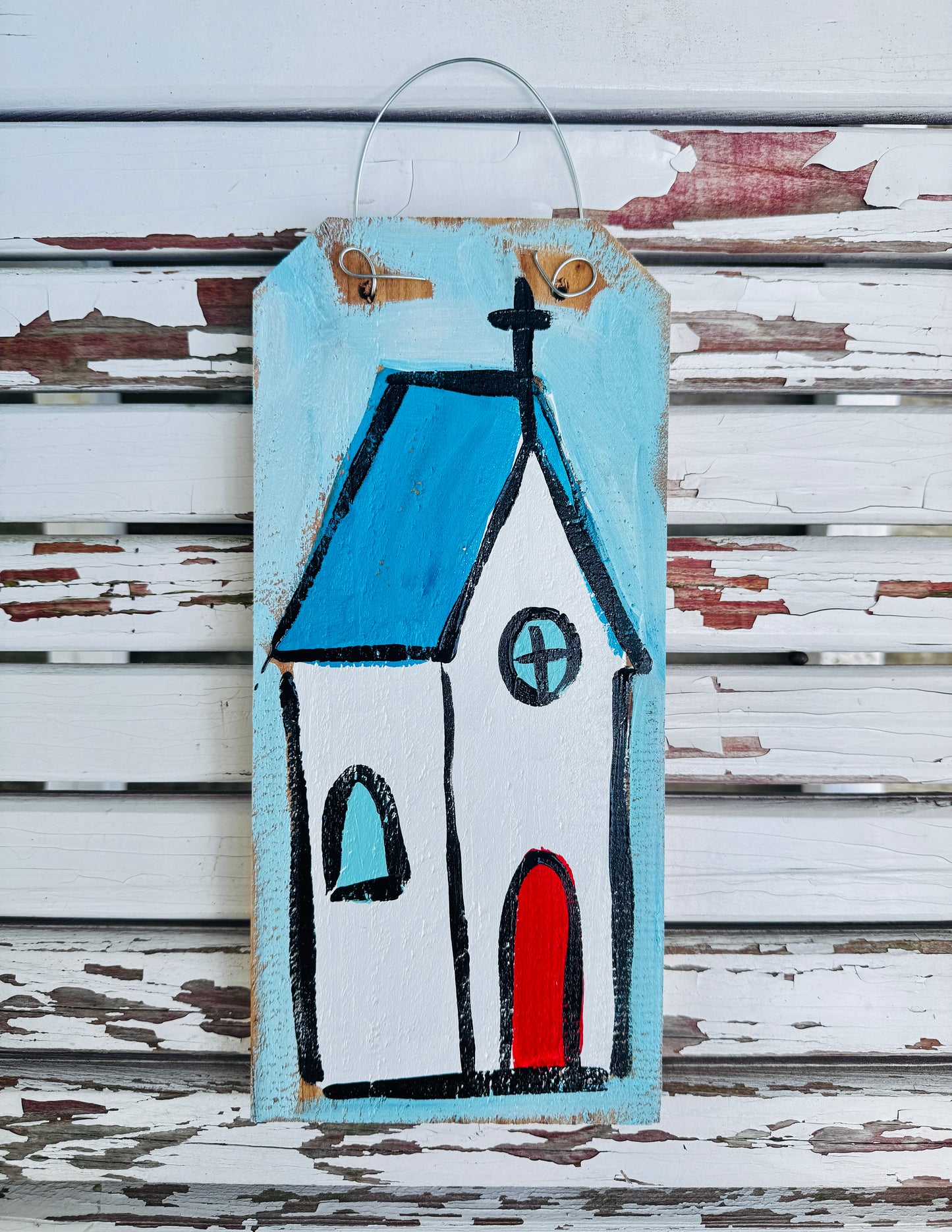 Blue Church on Wood