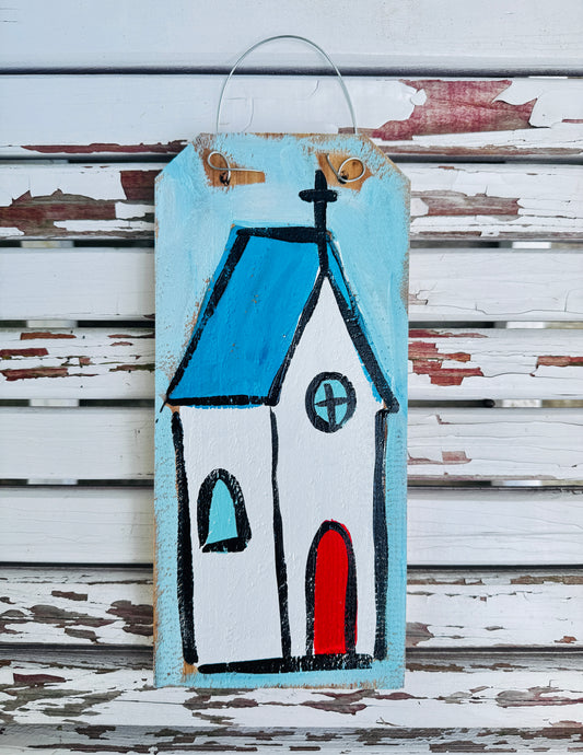 Blue Church on Wood