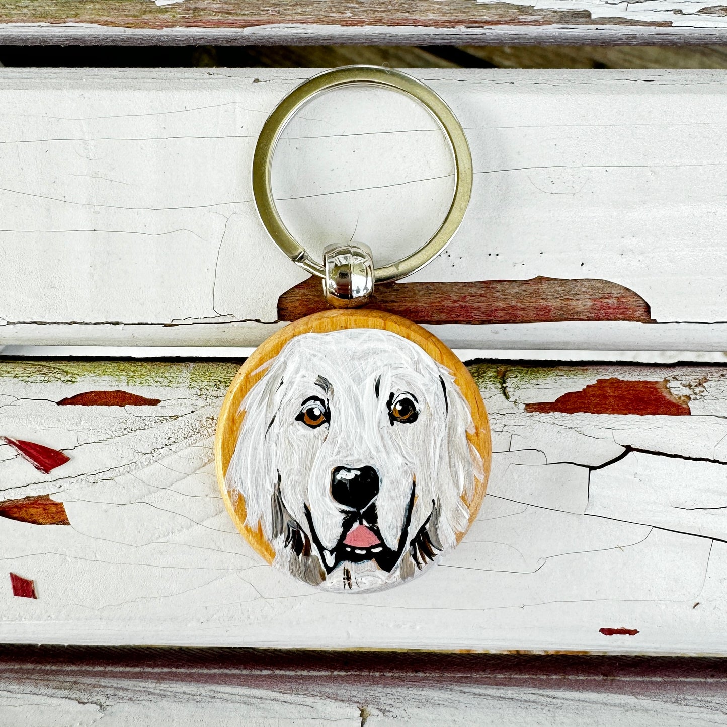 Custom Pet Portrait Wood Keychain