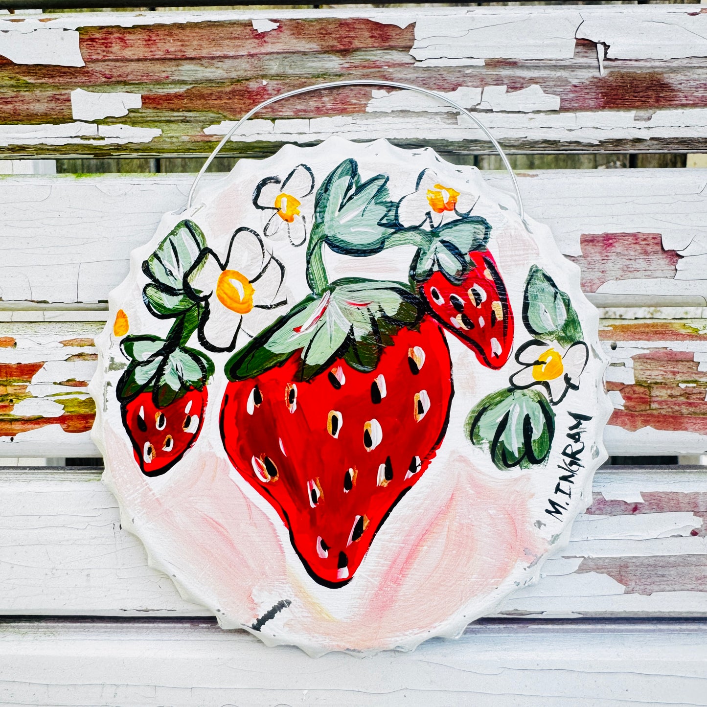 Large Strawberry Tin Painting