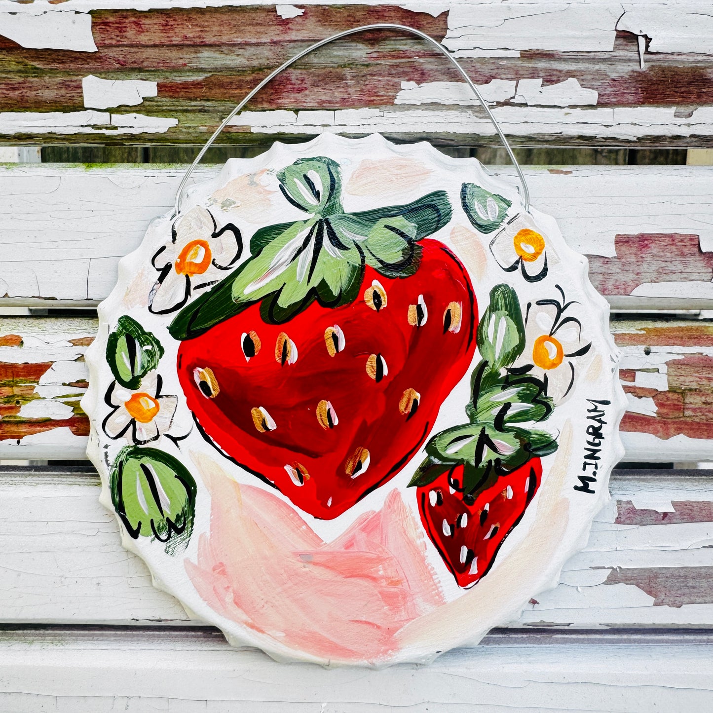 Large Strawberry Tin Painting
