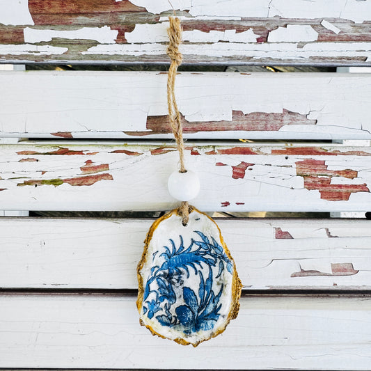 Blue Floral Oyster Ornament