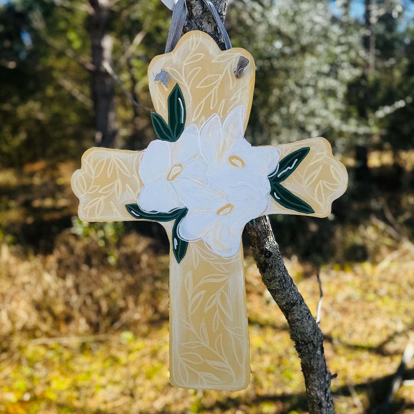 Cross with Magnolias Doorhanger