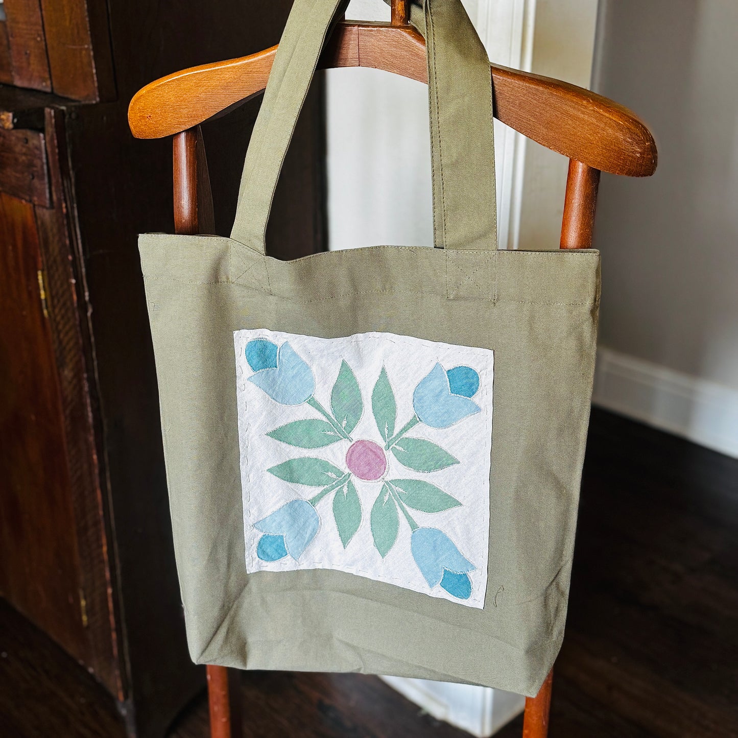 Vintage Quilt Canvas Tote-Sage