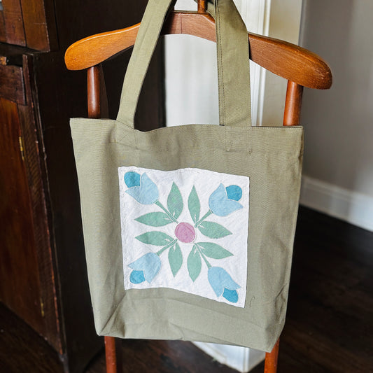 Vintage Quilt Canvas Tote-Sage